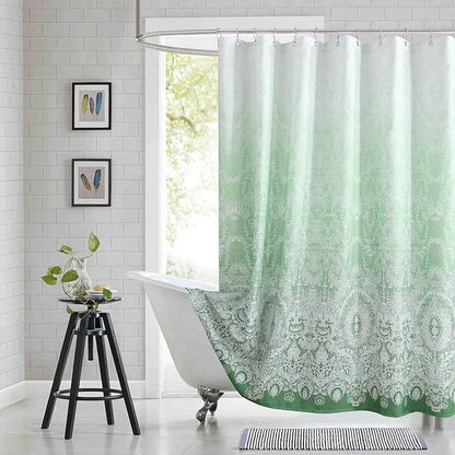 Extra Long Shower Curtain - Chantilly Lace Design, Heavyweight Polyester, Grass Green to White Ombre, 72" W x 84" H