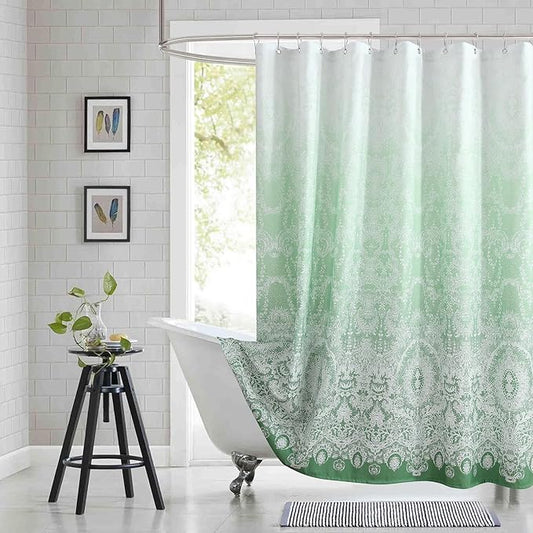 Chantilly Lace Shower Curtain - Heavyweight Polyester, Grass Green to White Ombre Design, 72" W x 72" H