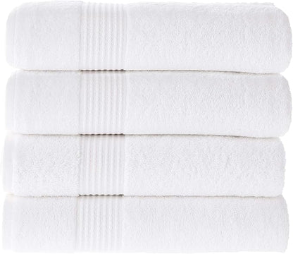 MAURA Basics Performance Bath Towels 100% Turkish Cotton with Hook Loops. Extra Large Luxury Absorbent Plush Towel Sets for Bathroom, Daily Use American Standard Size 27”x54”, White