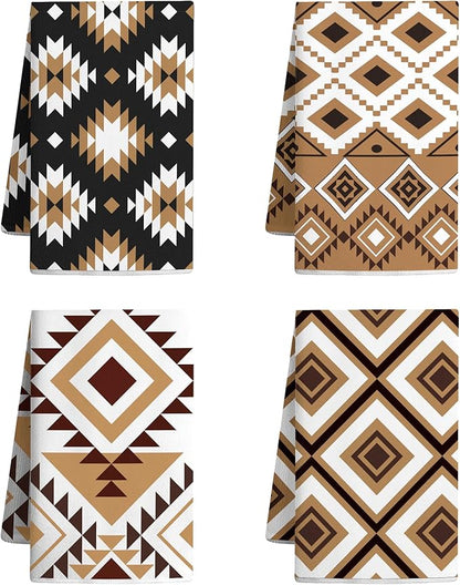 Set of 4 Western Aztec Kitchen Towels Vintage Themed Dish Towel Bathroom Decorative Rustic Cloths for Kitchen Bathroom Home Cooking Housewarming Gifts, 14 x 21 Inch