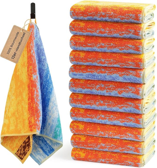 SEMAXE 12 Pack Hand Towels for Bathroom, 100% Cotton Towels with Hanging Loops, Soft & Highly Absorbent, Hand Towel Set for Gym, Shower, Hotel, Spa and Kitchen, Colorful Towel - Wheat Field Collection