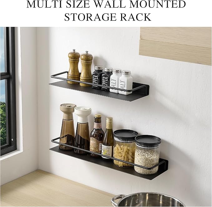 Metal Wall Shelf, Metal Floating Shelf, Black Floating Shelf, Small Shelf for Wall, Display Shelves for Bathroom Bedroom Kitchen (Black, 20Inch)