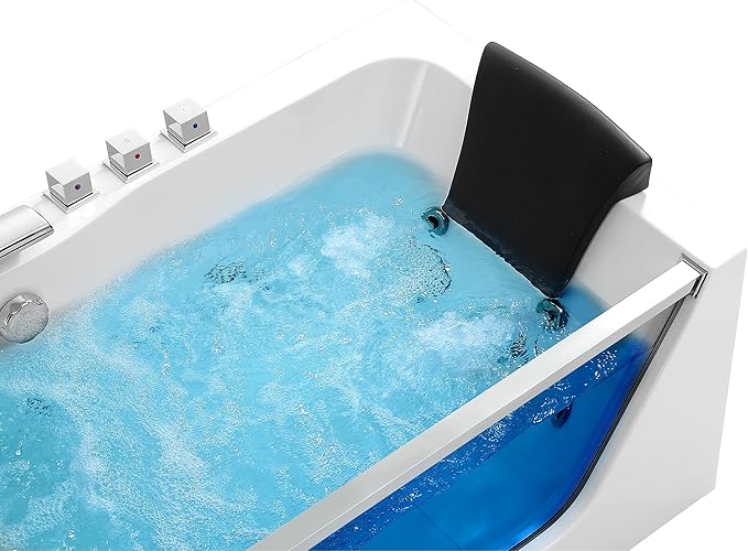Empava 59 in. Acrylic Alcove Whirlpool Bathtub - Hydromassage Rectangular Jetted Soaking Tub with Center Drain - Waterfall Faucet