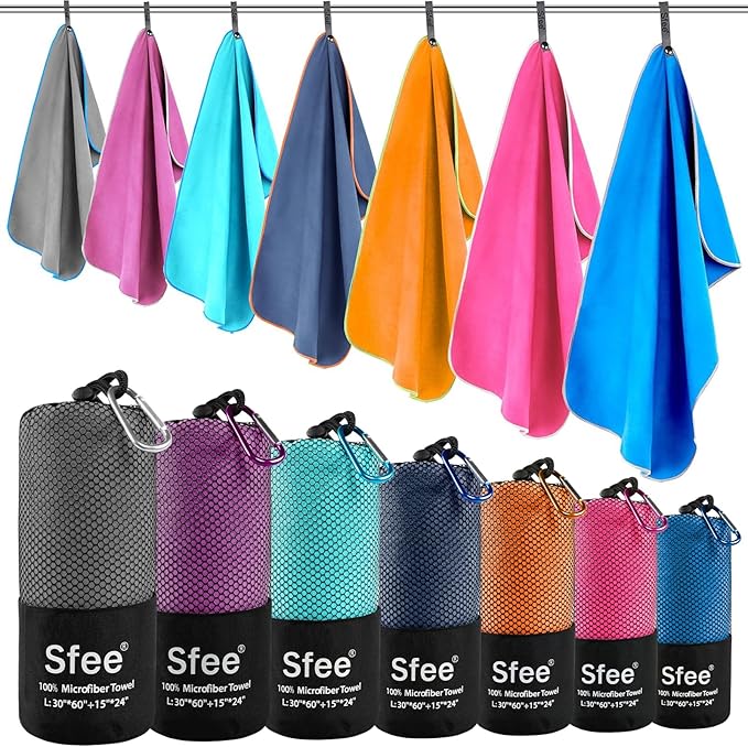 Sfee 2 Pack Microfiber Travel Towel, Quick Dry Towel Camping Towel Super Absorbent Compact Lightweight Sports Towel Swim Gym Beach Towels Set for Gym, Hiking, Pool, Backpacking, Bath, Yoga
