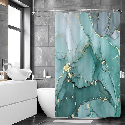 Extra Wide Marble Shower Curtain 108 x 72, Turquoise Abstract Shower Curtains for Claw Foot Tub, Modern Luxury 108 inch Long Shower Curtain Set with 18 Pack Plastic C-Hooks