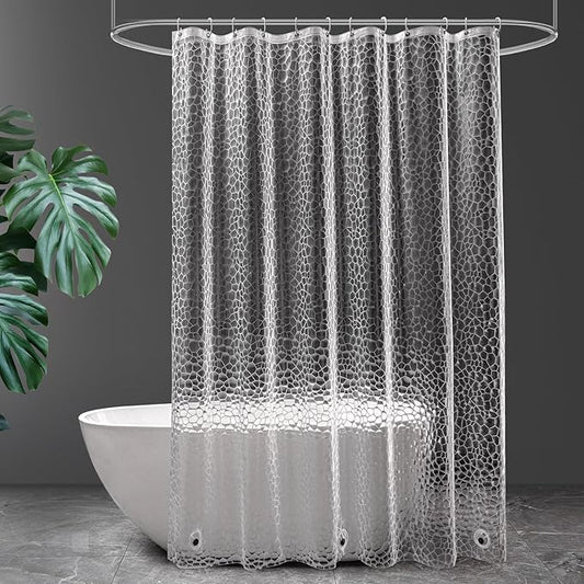 UFRIDAY Clear Extra Long Shower Curtain Liner 72x84 inches,3D Cube Long Shower Curtain EVA Water Repellent Shower Curtain for Bathroom Water Cube Shower Liner with 3 Big Weighted Magnet