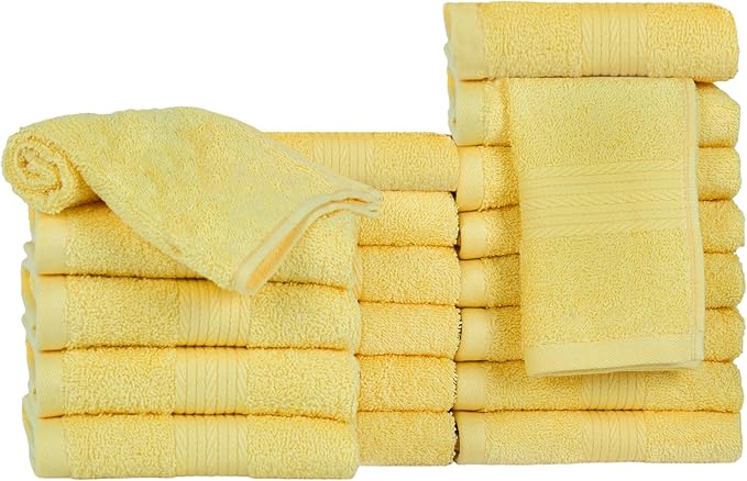 Ample Decor Wash Cloths Pack of 20, Oeko Tex Certified 600 GSM 100% Cotton Soft Absorbent, Premium Quality Durable Machine Washable, Ideal for Bathroom, Pool, Hotel, Spa – Yellow