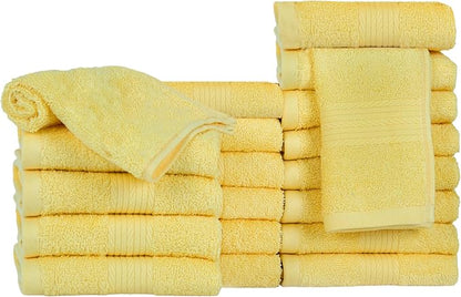 Ample Decor Wash Cloths Pack of 20, Oeko Tex Certified 600 GSM 100% Cotton Soft Absorbent, Premium Quality Durable Machine Washable, Ideal for Bathroom, Pool, Hotel, Spa – Yellow
