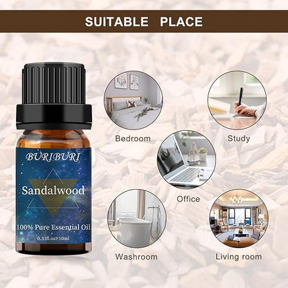 BURIBURI Sandalwood Oil Essential and Vanilla Essential Oil Gift Set, 100% Pure, Undiluted, Natural, Organic Aromatherapy Essential Oils 10ML