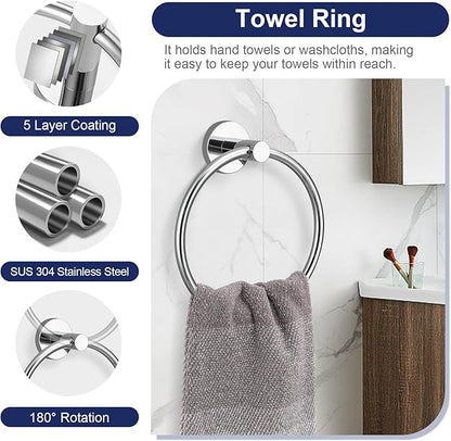 5-Piece Towel Bar Set Polish Chrome Bathroom Hardware Accessories Set Upgraded Toilet Paper Holder with Shelf Towel Holder Set for Bathroom Stainless Steel Wall Mounted
