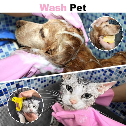 Pet Grooming Gloves and Brush Set, Dog and Cat Bath Scrubber Silicone Gloves Small