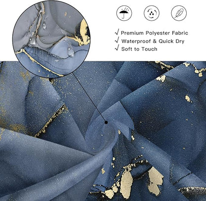 Small Stall Marble Shower Curtain 36 x 72 Inch, Half Narrow Abstract Modern Shower Curtains for Bathroom, Luxury Art Ink Texture Fabric Shower Curtain Set with Hooks, Navy Blue