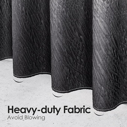 MitoVilla Black Ombre Shower Curtain Set with Hooks, Waves Textured Fabric Shower Curtains for Modern Luxury Bathroom Decor, 3D Marble Geometric Embossed Cloth Bathroom Shower Curtain, 72 x 72