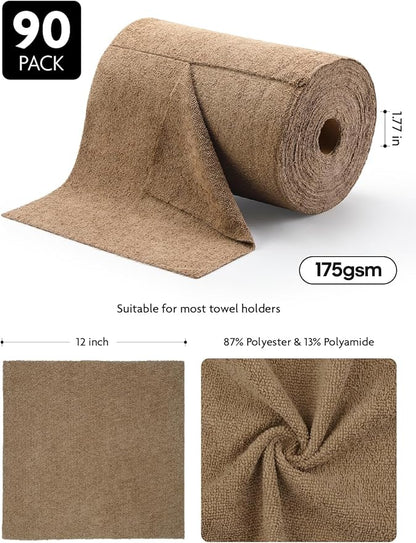 Fantasticlean Microfiber Cleaning Cloth Roll -90 Pack, Tear Away Microfiber Towels, 12" x 12", Reusable, Washable, Scratch Free, Ultra Absorbent for Car, Home Supplies, Shop (Tan)