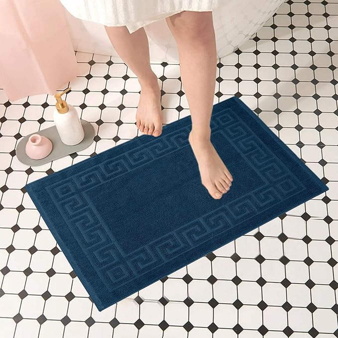 DAN RIVER Greek Cotton Bath Mats Set of 2 – Not a Bathroom Rug, Ultra Soft, Highly Absorbent & Machine Washable Bath Mat Towel for Bathroom Floor Mat – Durable, Quick-Dry, 21x34 Inches, Blue Opal