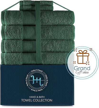 Hearth & Harbor Bath Towels for Bathroom - 100% Ring Spun Cotton Luxury Bathroom Towels - Ultra Soft & Highly Absorbent, Bath Towels Set of 6 - Hunter Green