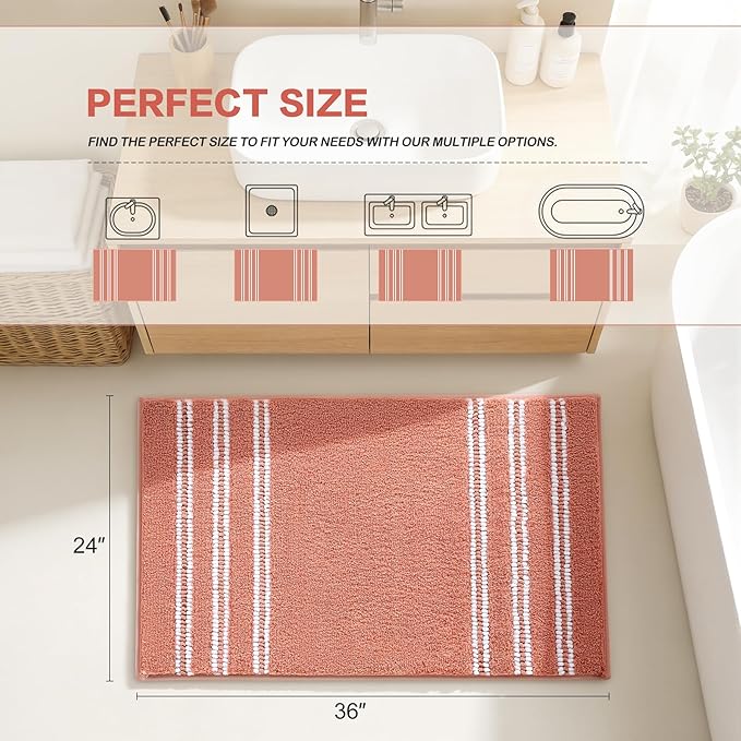 Kmson Bathroom Rugs Mat, 36"x24" Ultra Soft Washable Shaggy Chenille Bath Rugs, Non-Slip Fluffy Thick Water Absorbent Microfiber Mat for Bathtub, Sink and Shower, Pink