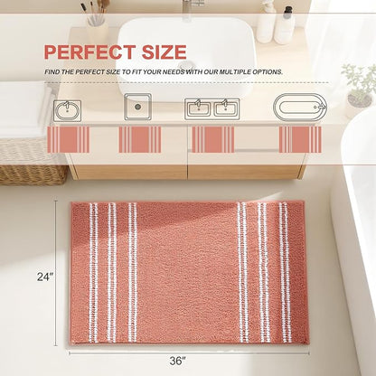 Kmson Bathroom Rugs Mat, 36"x24" Ultra Soft Washable Shaggy Chenille Bath Rugs, Non-Slip Fluffy Thick Water Absorbent Microfiber Mat for Bathtub, Sink and Shower, Pink