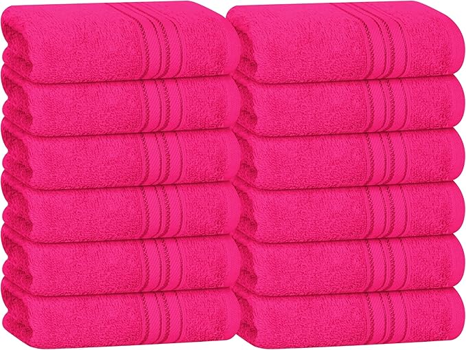 BOUTIQUO Ultra Soft Cotton Washcloths, Contains 12 Piece Face Cloths 12x12 inch, Ideal for Everyday use Face Towels, Compact & Lightweight Multi Purpose Washcloths - Hot Pink