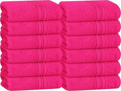 BOUTIQUO Ultra Soft Cotton Washcloths, Contains 12 Piece Face Cloths 12x12 inch, Ideal for Everyday use Face Towels, Compact & Lightweight Multi Purpose Washcloths - Hot Pink