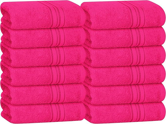 BOUTIQUO Ultra Soft Cotton Washcloths, Contains 12 Piece Face Cloths 12x12 inch, Ideal for Everyday use Face Towels, Compact & Lightweight Multi Purpose Washcloths - Hot Pink