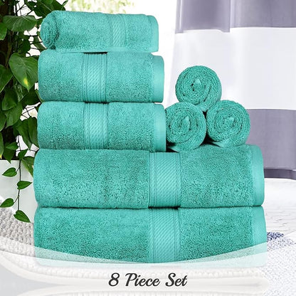 BLUENILEMILLS Madison Egyptian Cotton Towels, Towel Set for Bathroom, Shower, Hotel, Plush, 800 GSM, Highly Absorbent and Ultra-Soft Towels, Bath Essentials, 8 Piece Assorted Towel Set, Turquoise