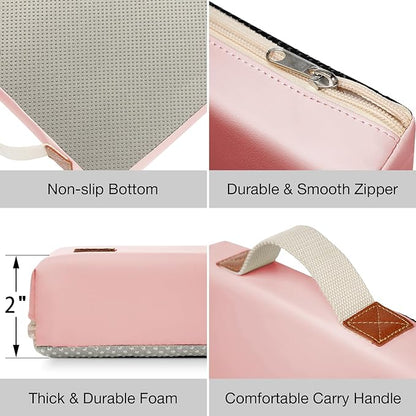 HappyPicnic Waterproof Kneeling Pad for Garden or Bath, 2 inch Thick Soft Foam Kneeler Mat for Gardeners Knee Support or Bathtub Bathing with Handle and Removable Cover - Pink
