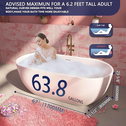 67" Acrylic Free Standing Tub, Stand Alone Tub, Freestanding Bathtub, Soaking Bathtub, cUPC Certified, SE(Glossy White)