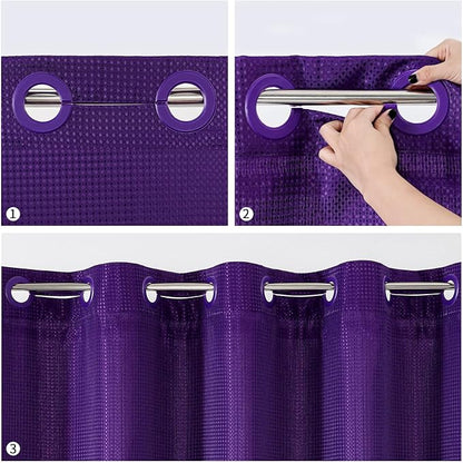 MitoVilla Extra Long Shower Curtain Liner Set, Purple 86 inch XL Waffle Fabric Shower Curtains with Snap-in Liner for Luxury Hotel Grade & Spa-Like Bathroom Decor, No Hooks Needed