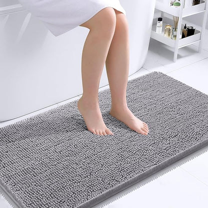 OLANLY Bathroom Rugs 44x24, Extra Soft Absorbent Chenille Bath Rugs, Rubber Backing Quick Dry, Machine Washable Bath Mats for Bathroom Floor, Tub and Shower, Home Decor Accessories, Grey