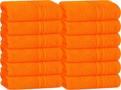 BOUTIQUO Ultra Soft Cotton Washcloths, Contains 12 Piece Face Cloths 12x12 inch, Ideal for Everyday use Face Towels, Compact & Lightweight Multi Purpose Washcloths - Orange