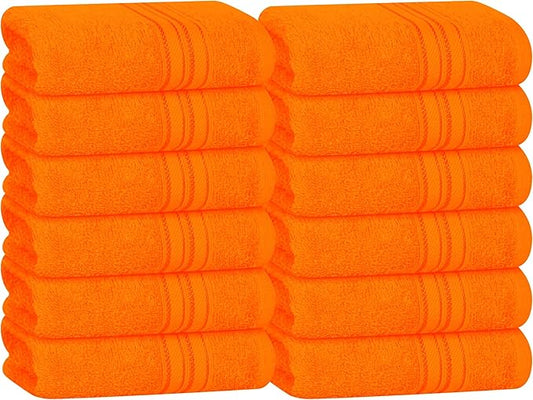 BOUTIQUO Ultra Soft Cotton Washcloths, Contains 12 Piece Face Cloths 12x12 inch, Ideal for Everyday use Face Towels, Compact & Lightweight Multi Purpose Washcloths - Orange