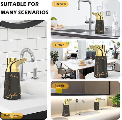 Adjustable Automatic Soap Dispenser Touchless, Ceramic Material，4 Adjustable Levels， Type-c Rechargeable Operated Sensor Liquid Soap Pump，Touch-Free Hand Sanitizer Dispenser (Black Gold)