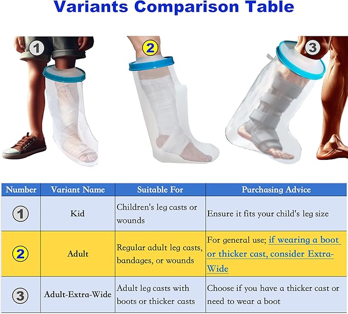 100% Waterproof Leg Cast Cover for Showering, Reusable Adult Short Leg Cast Protector, Cast Covers for Shower Leg, Cast Bag for Shower, Cast Cover for Showering Foot