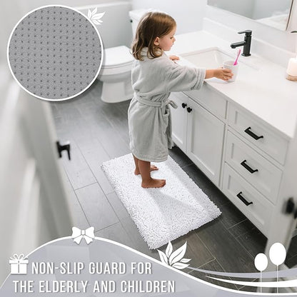 Yimobra Chenille Bathroom Rugs Non Slip, Extra Thick Soft Absorbent Bath Rug 31.5x20 Inch, Machine Washable Quick Dry Bath Mat for Bathroom Floor, Tub and Shower, Home Decor Accessories, White