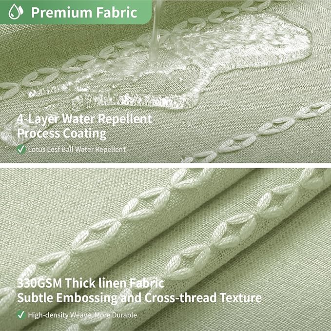 No Hook Long Shower Curtain Set with Snap-in Fabric Liner,Linen Ultra Thick Fabric with Tassels,Boho Chic Modern Farmhouse Country Neutral Cloth Shower Curtains for Bathroom,Sage Green,71x80