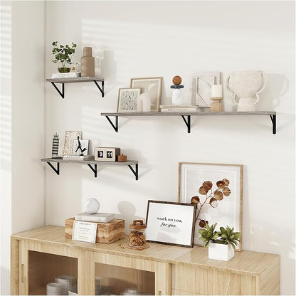 Dreamland Deep Floating Shelves for Wall, 48W x 8D Wall Mounted Shelves Set of 2, Wide Display Ledge Shelf with Sturdy Metal Brackets for Living Room, Bathroom, Bedroom and Kitchen, Grey