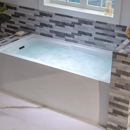 WOODBRIDGE 60" Acrylic Rectangular Alcove Soaking Bathtub in White with Left Drain, Matte Black pop-UP Drain Included BA6030L