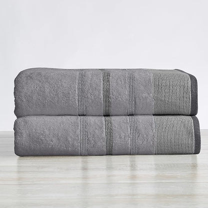 Great Bay Home Decorative Oversized Bath Sheet Set - Luxury Cotton 2 Pack 68x35 Extra Large Towels - Luxurious, Ultra-Soft, Durable Towels for Bathroom Decor (Grey)