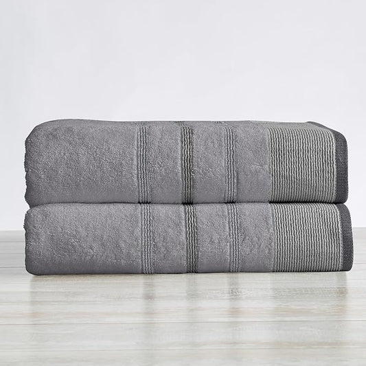 Great Bay Home Decorative Oversized Bath Sheet Set - Luxury Cotton 2 Pack 68x35 Extra Large Towels - Luxurious, Ultra-Soft, Durable Towels for Bathroom Decor (Grey)