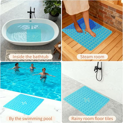 Anti-Slip Bathtub Shower mat, 20.8×20.8（Approximately 53×53cm） inch Soft Oversized Machine Washable Non-Slip Bathtub mat with Drainage Holes, Bathroom Floor Suction Cup.（1-Clear Green）