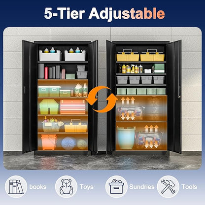 Metal Storage Cabinet, 71 Inch Tall Metal Storage Cabinet with Doors and Shelves, Pantry Cabinets for Kitchen Storage, Garage Cabinet for Living, Dining Room, Assemble Required