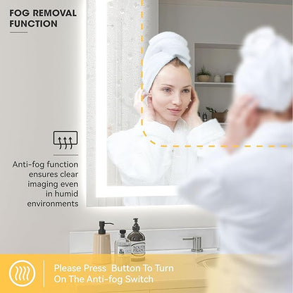 Hasipu 60“ x 36" Arch LED Bathroom Mirror, Frontlit Wall-Mounted Vanity Mirror with Lights, Defogging, Smart Touch, Dimmable 3 Color Modes, Safety Shatterproof Glass Coating
