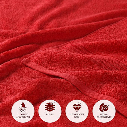Superior Egyptian Cotton Bath Towel Set, Home Bathroom Towels, Master, Guest Bath, Decor Essentials, Quick Dry, Absorbent, Large Body Towels, Spa, Hotel, Resort, Adult, Kids, Set of 2, Red
