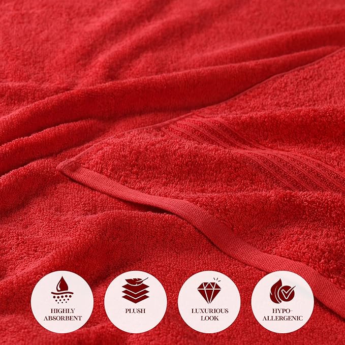 Superior Egyptian Cotton Bath Sheet Set, Oversized Towels for Home Bathroom, Master, Guest Bath, Decor Essentials, Quick Dry, Absorbent, Large Body Towel, Spa, Hotel, Resort, Set of 2, Red