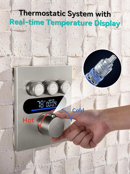 Lefton Shower System in Fahrenheit Display (Battery-free), 10” Overhead Shower Head with All-in-one Handheld Spray Showerhead and Bathtub Faucet, 4-in-1 Control System, SSWM2502 (Brushed Nickel)