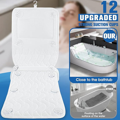 Full Body Bath Pillow for Bathtub,Luxury Thick Bath Cushion for Soaking Tub w/Adjustable Lumbar Support Full Body Bathtub Pillows for Head and Neck Shoulder Support,5D Air Mesh,51"x 16.5"White