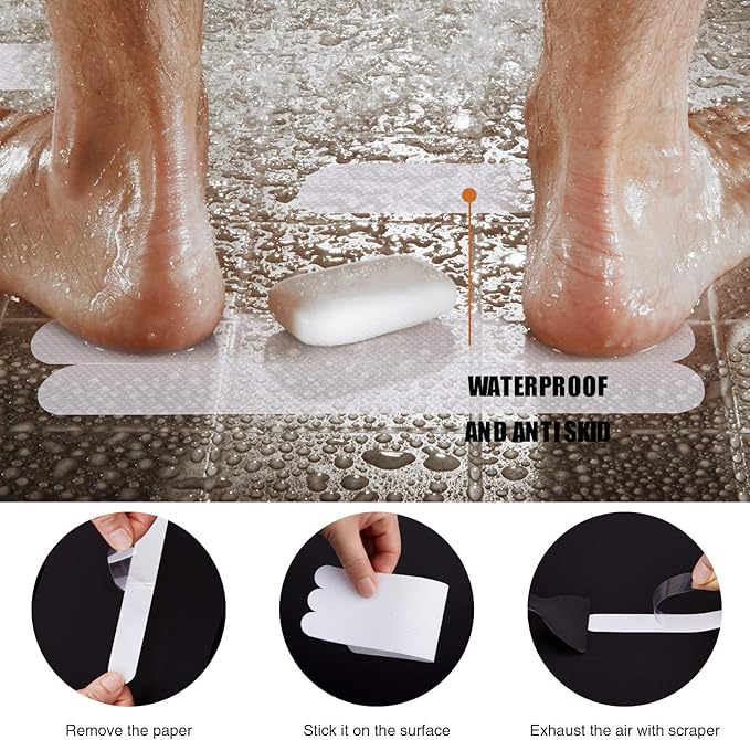 Non-Slip Bathtub Stickers,24 PCS Safety Bathroom Tubs Showers Treads Adhesive Decals Scraper (White)