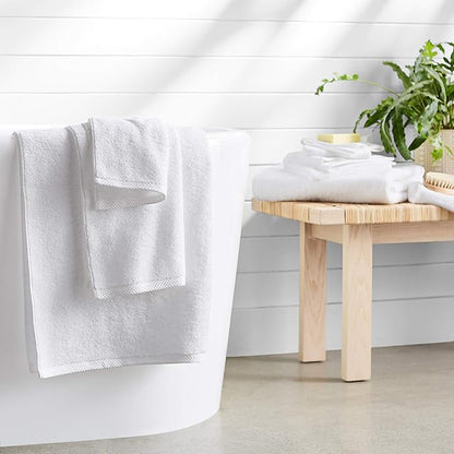 Amazon Basics 100% Cotton Soft Quick-Dry Bath Towel Set, 8-Piece, White, 10" x 7"