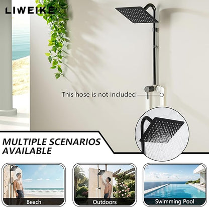 LIWEIKE Outdoor Shower Kit, All Mental Matte Black Outdoor Shower Fixtures with 8 Inch Rainfall Shower Head Outside Shower with Single Handle for Backyard, Valve Included
